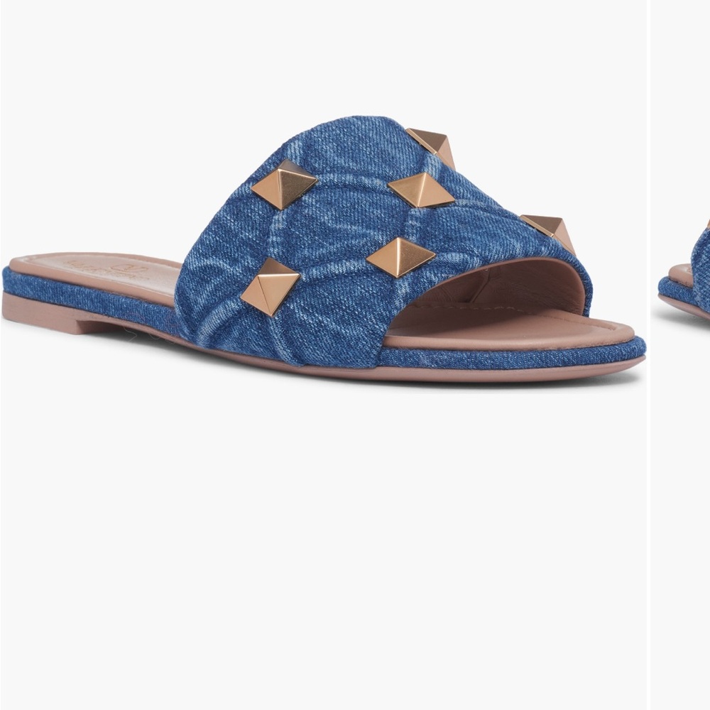 NEW Valentino Roman Stud denim Slides size 39.5